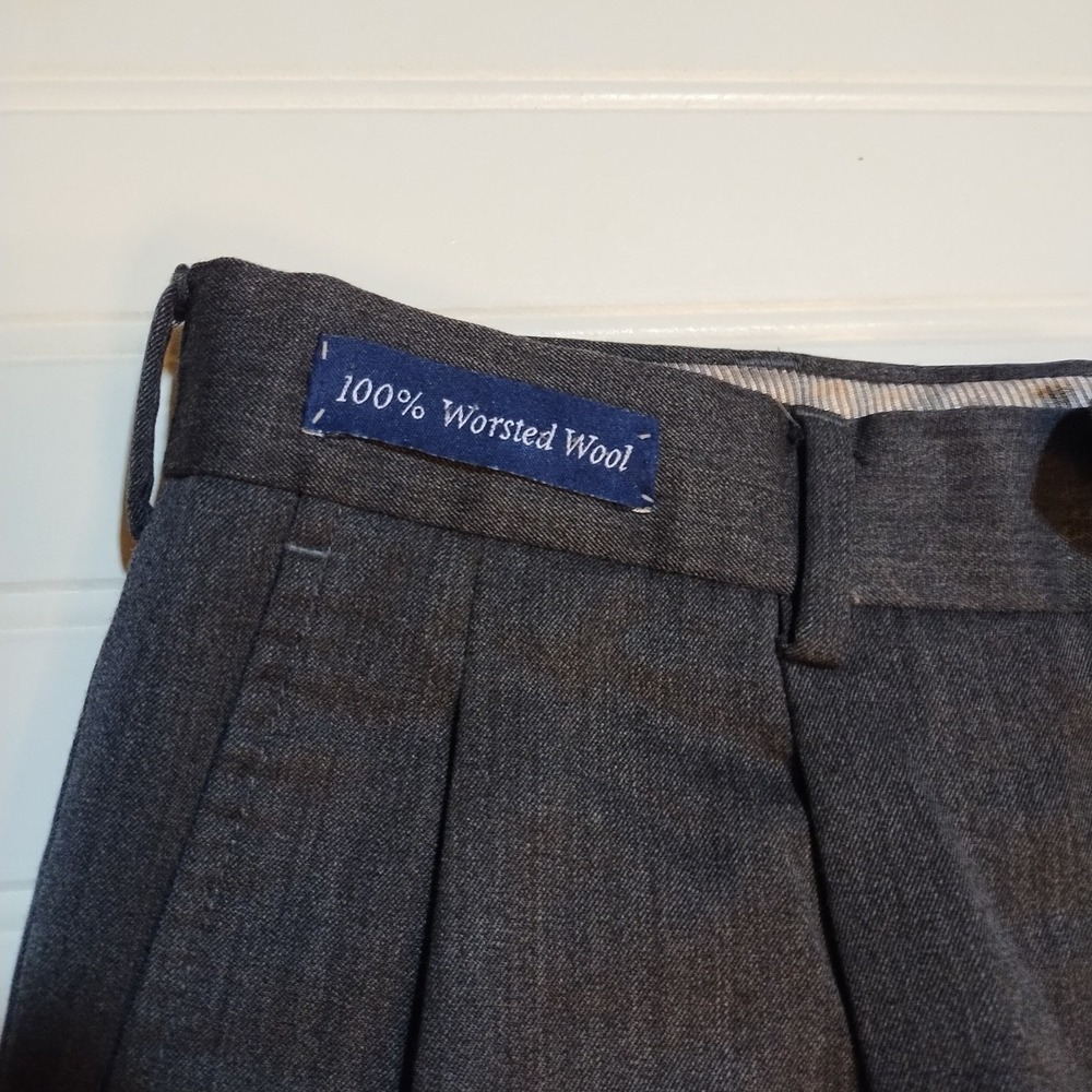 100% Worsted Wool Pleated Cuffed Mens Dress Pants Charcoal Gray 34x28 (Tag 36x30 - Picture 5 of 9